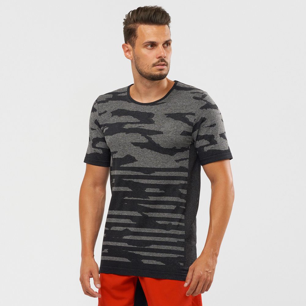 SALOMON XA CAMO TEE Philippines - Men's Tee Shirt - Black | 792560-KVA